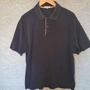 Burberry London Polo Shirt Mens 2XL Nova Check Blue Short Sleeve Logo Preppy